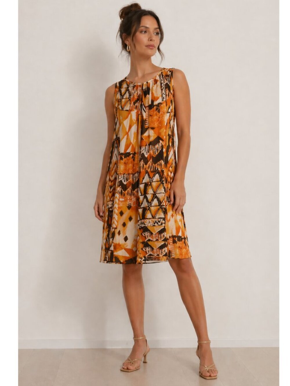 Escada Silk Dress Orange Graphic Print Tiki Vintage Y2K Open Back Size 40